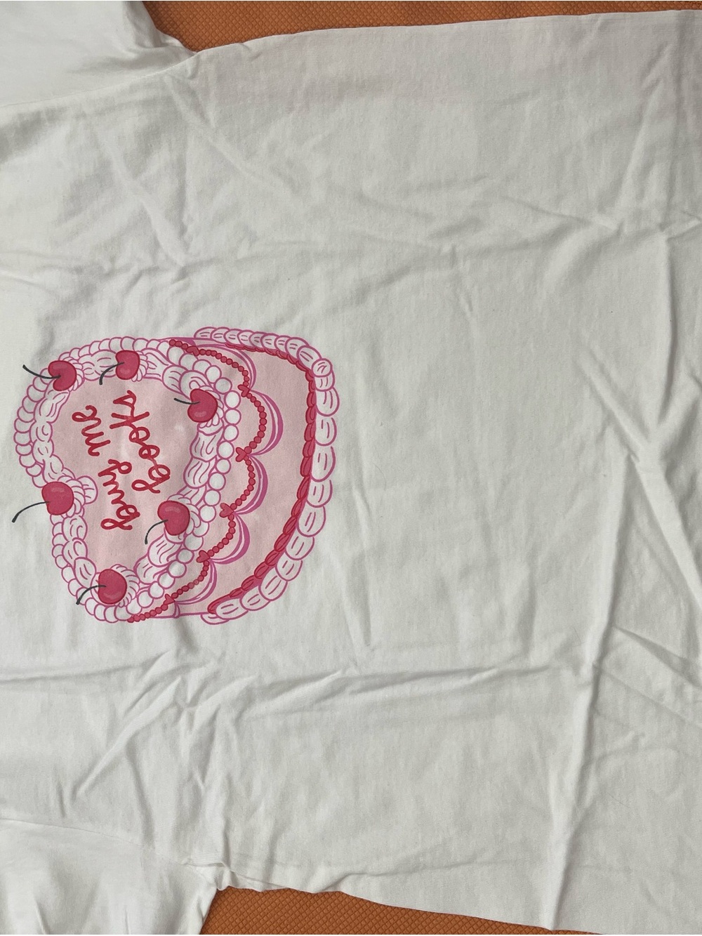 Out of Print White Tee with Pink Cake Graphic